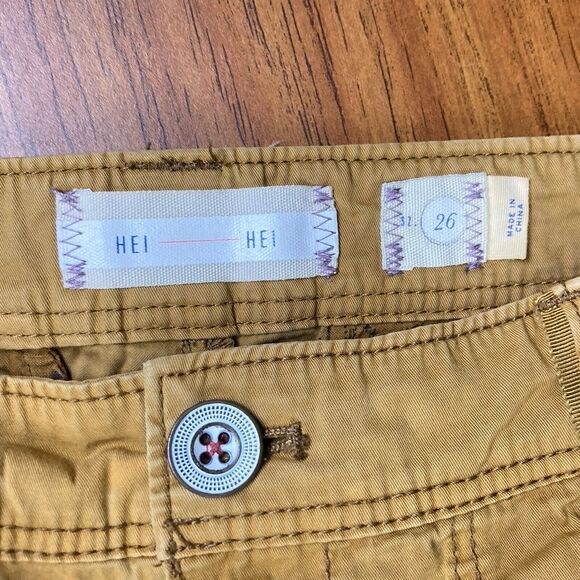 Anthropologie x Hei Hei Mustard Yellow Darby Moto Stretch Boho Pants Size 26 / 4 - Picture 2 of 10